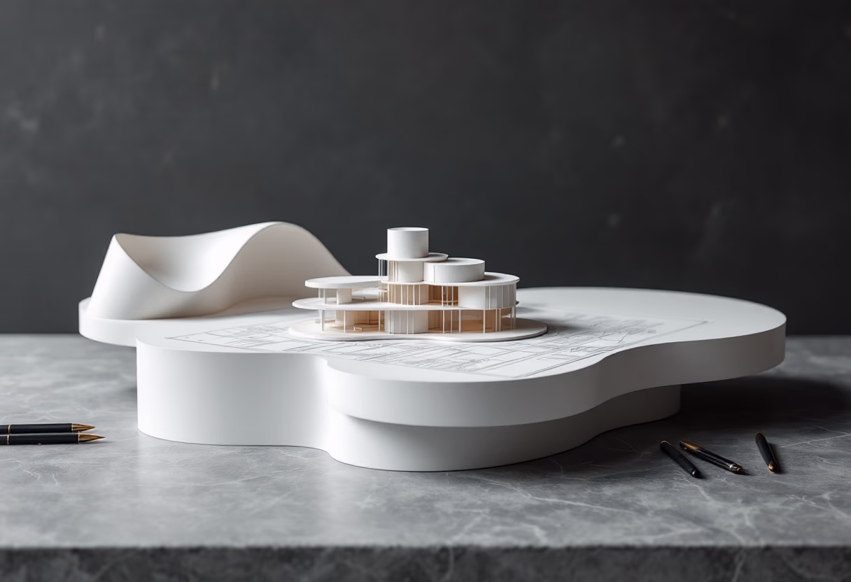 Skulpturales weisses Interieur, entworfen von SwissTechNova